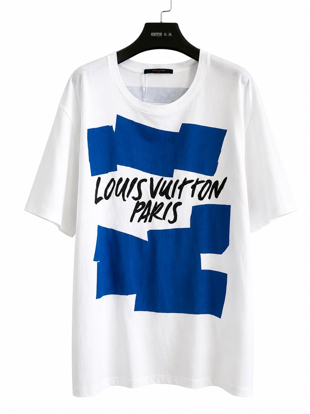 🚩steal Louis Vuitton White Short Sleeve Tee with Blue Graphic Blocks